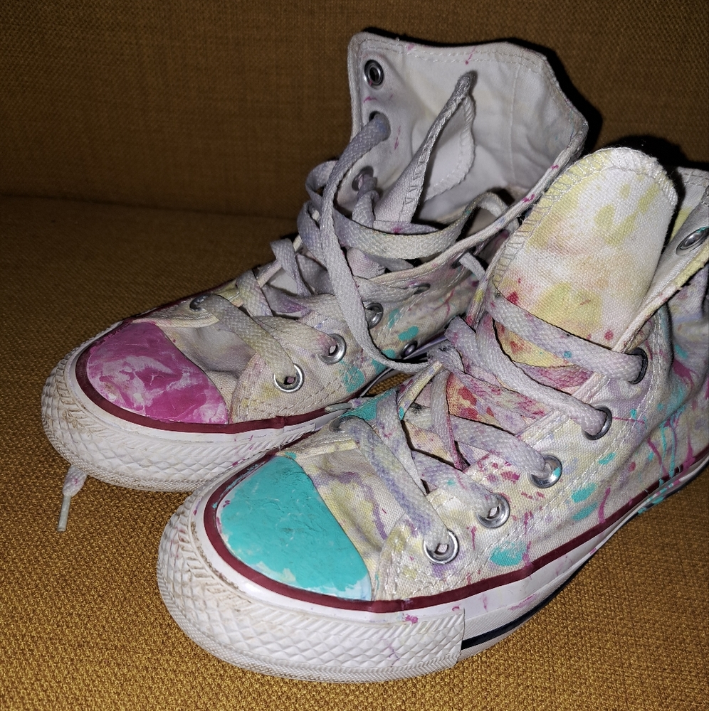 Converse Chuck Taylor All Star High Top White Splatter Paint Sneakers Sz 5